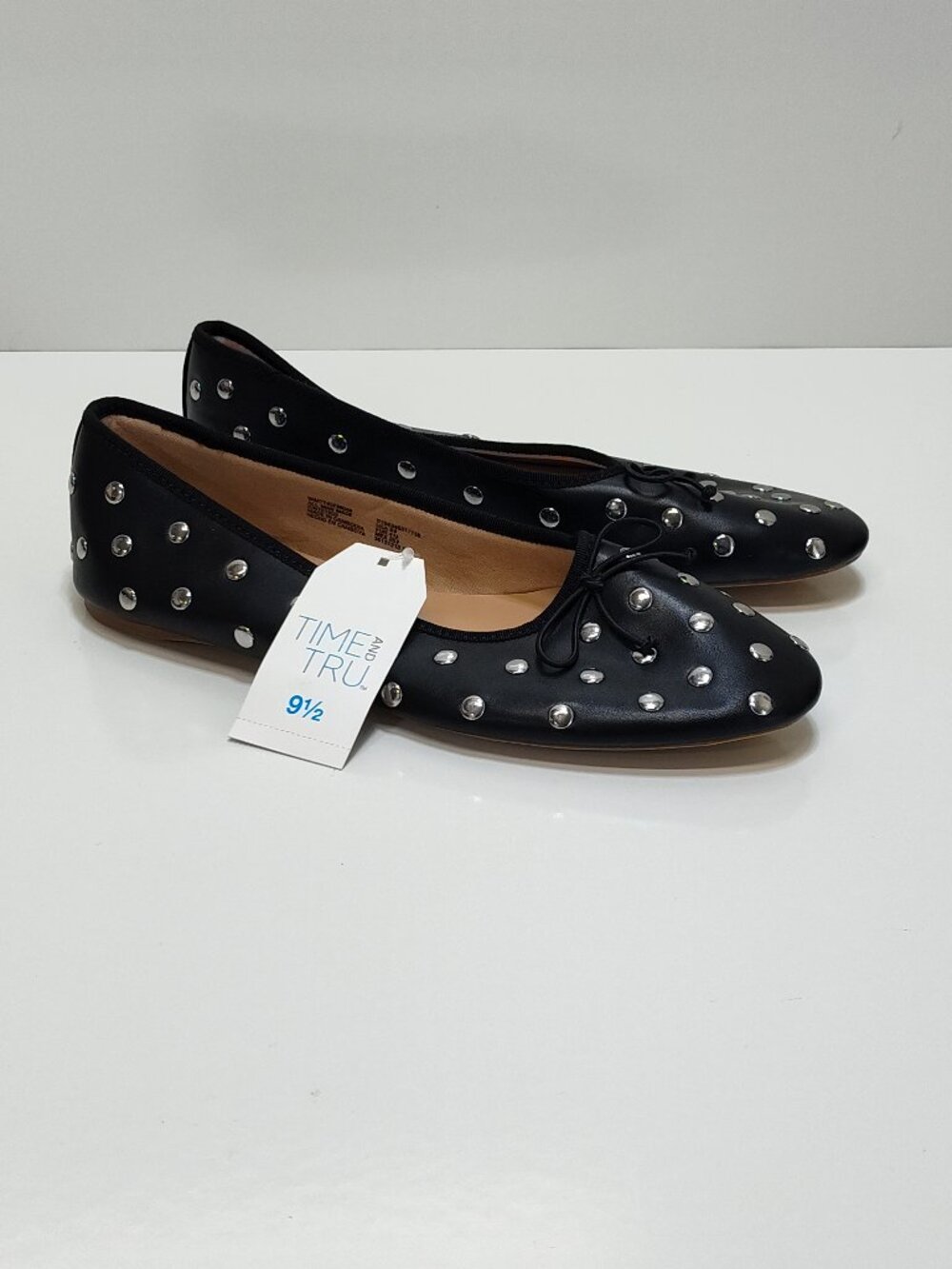 Time And Tru Black Studded Ballet Flats Memory Foam Womens Size 9.5